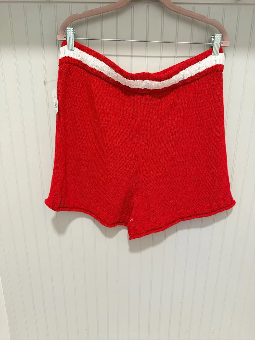 Lou & Grey Red Knit Drawstring Shorts with White Side Stripe